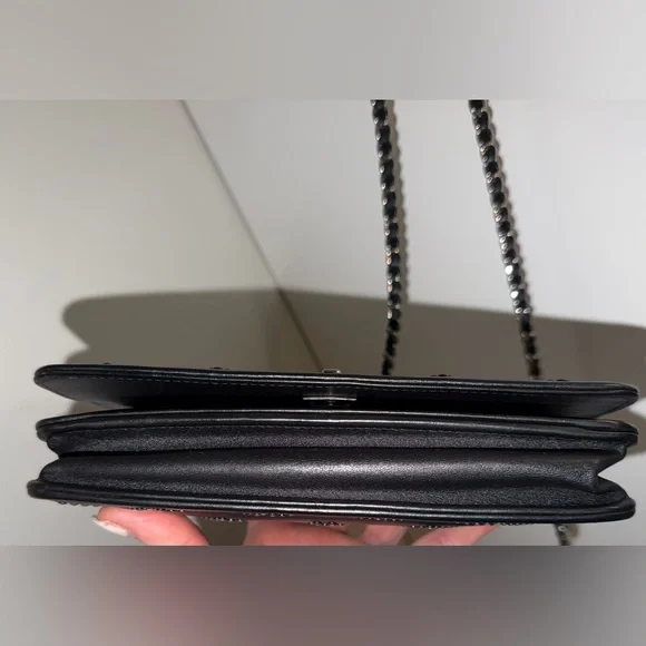 Chanel black Swarovski crystal woc wallet on a chain mini flap classic cc RARE - Picture 14 of 15
